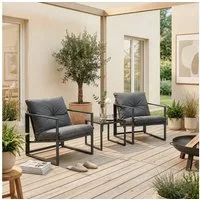 casa.pro Gartenlounge-Set, (Set, 3-tlg), »Karg« Couchtisch mit 2 Sesseln Kissen Metall Dunkelgrau