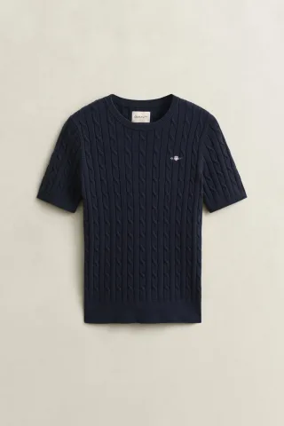 GANT - Kurzärmliger Zopfstrickpullover aus Baumwollstretch evening blue - Gr. - XXL