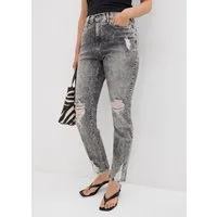 bonprix Mom-Jeans modischer Schnitt, Regular Fit, ausgefranster Saum