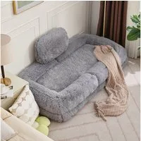 HAUSS SPOLE Loungesofa mit Schlaffunktion,Verstellbar Bodensofa mit Klappfunktion,Hellgrau, Relaxsofa Menschenhundebett mit 5-Stufen verstellbare Rückenlehne für Gaming,Entspannung, Gaming-Stuhl Bodensessel auf Boden