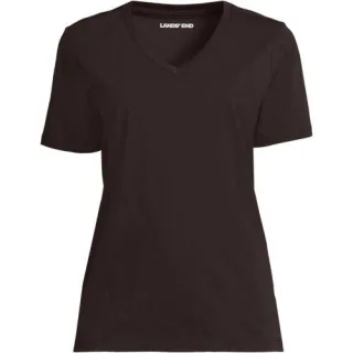 Supima Kurzarm-Shirt mit V-Ausschnitt, Damen,  Braun, Baumwolle, by Lands' End