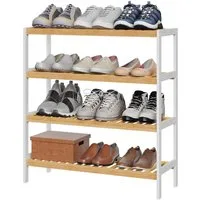 SONGMICS Schuhregal Schuhablage, Schuh-Organizer, für Wohnzimmer, Schlafzimmer, Badezimmer, Bambus, 4 Ebenen, Regal für Schuhe, Pflanzen, Bücher, 26x70x75,5 cm