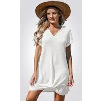 Cupshe Strandkleid Waffelkleid mit V-Ausschnitt Twist Saum Kurzarm Mini