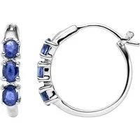 Vira Jewels Paar Creolen Silber 925 rhodiniert mit 6 blauen Saphir-Steinen