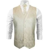 Paul Malone Anzugweste Herren Hochzeitsweste mit Plastron Set 2tlg paisley - Bräutigam (Set, 2-tlg., mit Weste und Plastron) champagner V26, Gr. 52 (M)