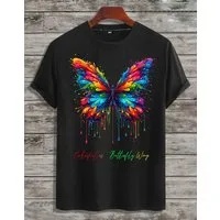 RMK T-Shirt Herren Shirt Basic Rundhals mit Butterfly Regenbogen Schmetterling