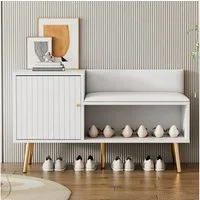 Flieks Schuhschrank B100/T40/H58 cm (1-St., gepolsterter Sitzfläche und Metallgriff, ca 8 Paar Schuhe) Schuhwechselhocker mit Seitenschrank Schuhbank mit Tür Weiß