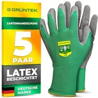 GRÜNTEK Gartenhandschuhe Schutzhandschuhe 5 Paar aus Polyesterfaser mit Latexbeschichtung (Set, 10-St., 5 Paar L/9) geeignet für den privaten und gewerblichen Gebrauch