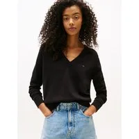 Tommy Jeans V-Ausschnitt-Pullover TJW ESSENTIAL VNECK SWEATER EXT mit Logostickerei