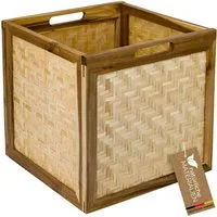 HMF Regalkorb Aufbewahrungskorb mit Wiener Geflecht, geflochten aus Rattan, passend für Kallax Regale 32 x 34 x 32 cm, Muster 1, Natur