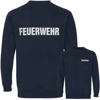 PACOTEX® Premium Sweatshirt Herren, Brust- und Rückendruck FEUERWEHR (silber reflektierend), marineblau S Standard - "FEUERWEHR"