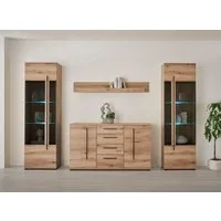 Home affaire Wohnwand Cantara, Anbauwand, Wohnzimmer-Set, in Eiche Evoke, Weiß oder Kaschmir, (Set), enthält zwei Vitrinen, ein Sideboard und ein Wandboard