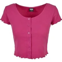 URBAN CLASSICS Kurzarmshirt Urban Classics Damen Ladies Cropped Button Up Rib Tee (1-tlg)