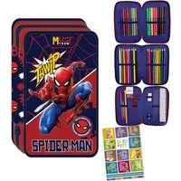GOLDKIDS Federmäppchen 3 Fächer - Mäppchen für Jungen und Mädchen -, (Federmappe 3-Fach Federtasche Gefüllte Schüleretui, Schulmäppchen und Hausaufgabenheft), - Spiderman