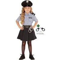Karneval-Klamotten Polizei-Kostüm Set Polizistin Cop Uniform Mädchen, Kinderkostüm Komplett Polizei mit Mütze, Handschellen Faschingskostüm