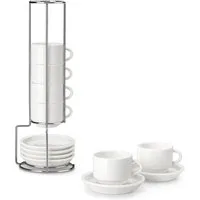 MALACASA Kaffeeservice Porzellan Espressotasse, Metallständer, Weiß/Schwarz/Marmor (6-tlg), 6 Personen, Porzellan