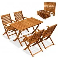 Casaria Garten-Essgruppe, (5-tlg), Gartenmöbel Set Neues Modell 2026 1 Tisch & 4 Stühle inkl. Armlehnen