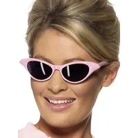 Smiffys Kostüm Rockabilly Cateye Brille pink, 50er Jahre Sonnenbrille mit Strasssteinchen