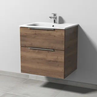 Sanipa 3way Waschtischunterbau zu Geberit Renova Plan Slim Waschtisch mit 2 Auszügen, Eiche-Tabak UM68650