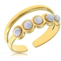 Made by Nami Fingerring Damen Gold aus Chirurgischem Edelstahl Edelstein Doppel-Weiß-Design, Verstellbar Boho Schmuck Wasserfester Schmuck Festival Accessoires