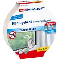 tesa Doppelklebeband Powerbond Montageband (Packung, 1-St., Montageklebeband) Monatgeklebeband transparent extra stark - 5 m : 19 mm