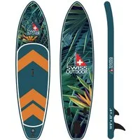 Swiss Outdoor SUP-Board Stand Up Paddle SUP dschungel, (Set, mit Paddel, Transporttasche, Finnen, Pumpe), mit Paddel, 2 Wege Pumpe, Rucksack, 3 Finnen