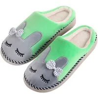 Katara Tier Pantoffeln Gr. 34-41 (Einhorn, Katze, Hase) Plüsch Hausschuhe Hausschuhe, weich, warm, süß, kuschelig, Plüsch Kaninchen (Grün)