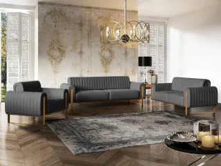 Sofaset Designersofas VALERIE 3-2-1 in Stoff Elisa Velvet Anthrazit