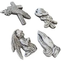 Logbuch-Verlag Dekofigur 4er Set kleine Grabdeko Symbole aus Polyresin Kreuz, Rose, Engel