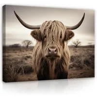 Wallarena Leinwandbild Kuh szkocka Tiere - Braun - Modern - Wohnzimmer, Kuh szkocka, 40x30x2cm