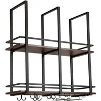 en.casa Weinregal, »Hubro« mit Glashalterung 80 x 30 x 85 cm Schwarz/Walnussoptik