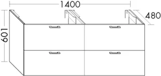 Burgbad Waschtischunterschrank Sys30 PG2 Echo 601x1400x480 Leinengrau Hochglanz, WUZX140F3162 WUZX140F3162