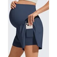G4Free Umstandsshorts Damen Schwangerschafts-Sportshorts, High Waist Yoga Shorts Chillwhisp Umstandsshorts für Damen, Schwangerschaftsrock mit Tasche