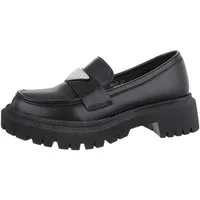 Ital-Design Damen Mokassins Freizeit Slipper (86188105) Blockabsatz Mokassins in Schwarz