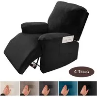BTTO Relaxsesselhusse Sesselhussen Relaxsesselhusse Samt,Stretch Sesselbezug,4 Teile, für Komplett,Fernsehsessel Liege Sessel Im Wohnzimmer,Schlafzimmer