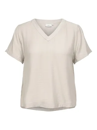 ONLY CARMAKOMA - CARCAMILLE S/S V-NECK TOP WVN Island Fossil - Gr. - 46