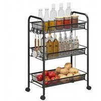 SURFOU Küchenwagen 3-stöckiger Trolley Rollwagen Küchenwagen Metallwagen auf Rollen, Netzkorb mit Aufhängehaken Für Schlafzimmer, Küche, Bad, Wohnzimmer