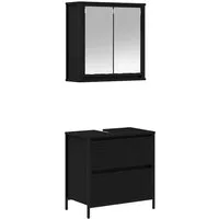 vidaXL Badezimmer-Set 2-tlg. Badmöbel-Set Schwarz Eichen-Optik Holzwerkstoff, (1-St)