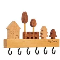 Agger Schlüsselbrett Schlüsselbrett Holz Schlüsselkasten Schlüsselhalter,für Schlafzimmer, selbstklebend oder mit Bohren,Holz-Schlüsselregal mit 6 Haken
