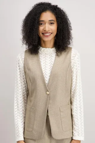 signe nature - Mittellange Strickjacke mit Fischgrätmuster beige - Gr. - 36