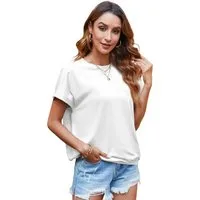 Imily Bela T-Shirt Damen Kurzarmbluse mit Gummizug im Saum (Packung, 1-tlg., 1per-Pack) in Unifarbe