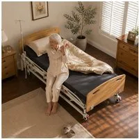 Vankel Bett Elektrisches Pflegebett mit 4 Funktionen, Matratze & max.205kg (Seitenschutz und Lattenrost inklusive, elektrisch verstellbar), mit Fernbedienung, Seitengittern, Tischplatte & Infusionsständer