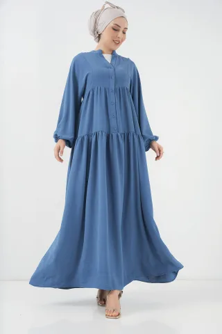 V-Ausschnitt Knopfverschluss Lässiges Maxi-Kleid