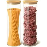 Praknu Vorratsdose Vorratsdosen mit Deckel für Spaghetti 2er Set - Luftdicht mit, Borosilikatglas, (Set, 2-tlg), Aufbewahrung Küche Lebensmittel aus Glas - Luftdicht mit Bambusdeckel