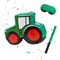 relaxdays Pinata Traktor mit Stab und Maske, Dunkelgrün-Rot