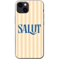 MuchoWow Handyhülle für Apple iPhone 13 mini Salut - Zitat - Streifen - Gelb - Blau - Weiß, Smartphone-Bumper, Print, Handy Schutzhülle Dünn