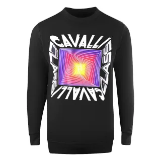 Cavalli Class Asymmetric Box Design Schwarzes Sweatshirt