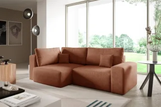 Ecksofa Schlafsofa Sofa ARONA in Stoff Centaur Rostbraun Ottomane Links