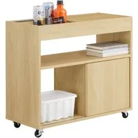 SoBuy Aktenschrank FBT152 Rollcontainer Druckertisch Aktenschrankwagen Beistelltisch Natur