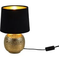 Reality Leuchten LED Nachttischlampe, Dimmfunktion, LED wechselbar, Warmweiß, kleine ausgefallen-e Samt Lampenschirm dimmbar Schwarz Gold-en H: 26cm